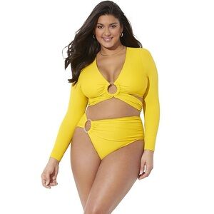 Swimsuits For All x Gabi Fresh Yellow Long Sleeve Ring Bikini Set Size 16/18
